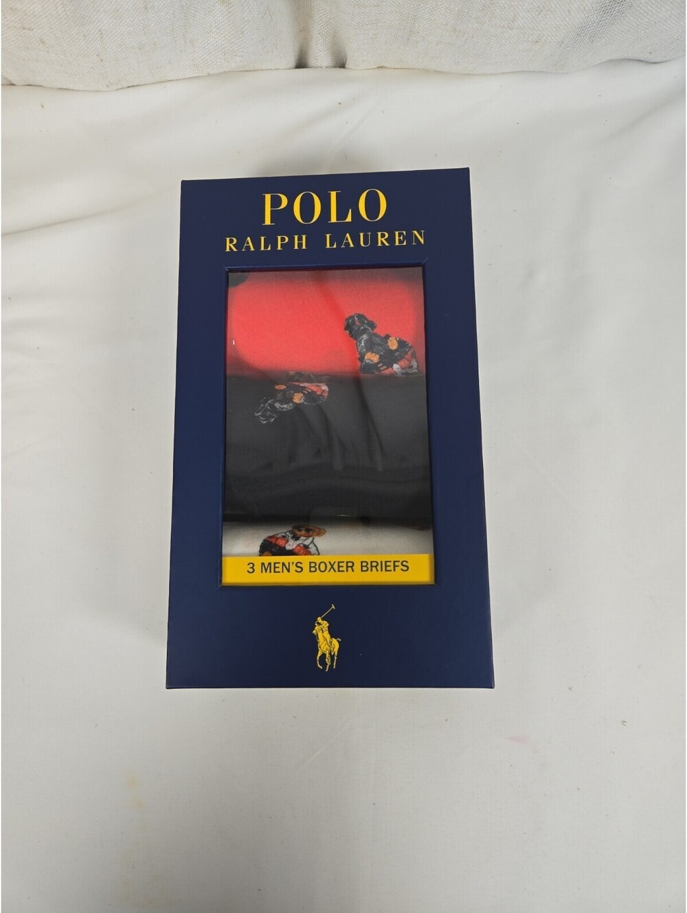 Polo Ralph Lauren Boxer Briefs Men Sz L Bear Black/White /Red Holiday (3-Pack)